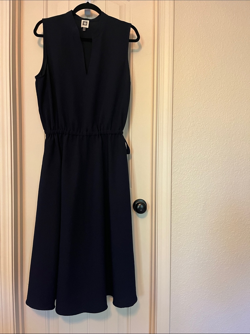 Anne Klein Navy Sleeveless V-Notch Midi Dress